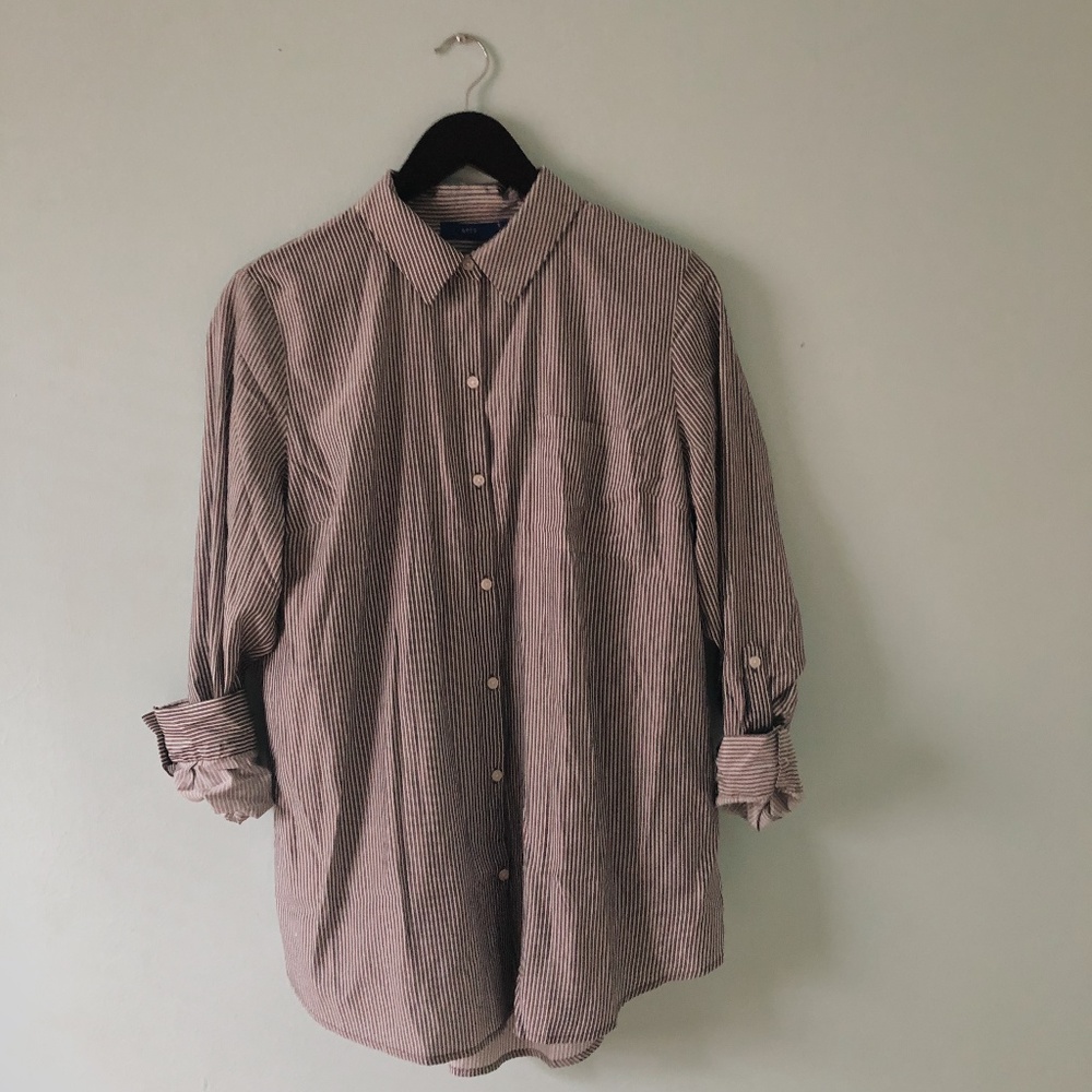 Gray and White Striped Button Down Shirt